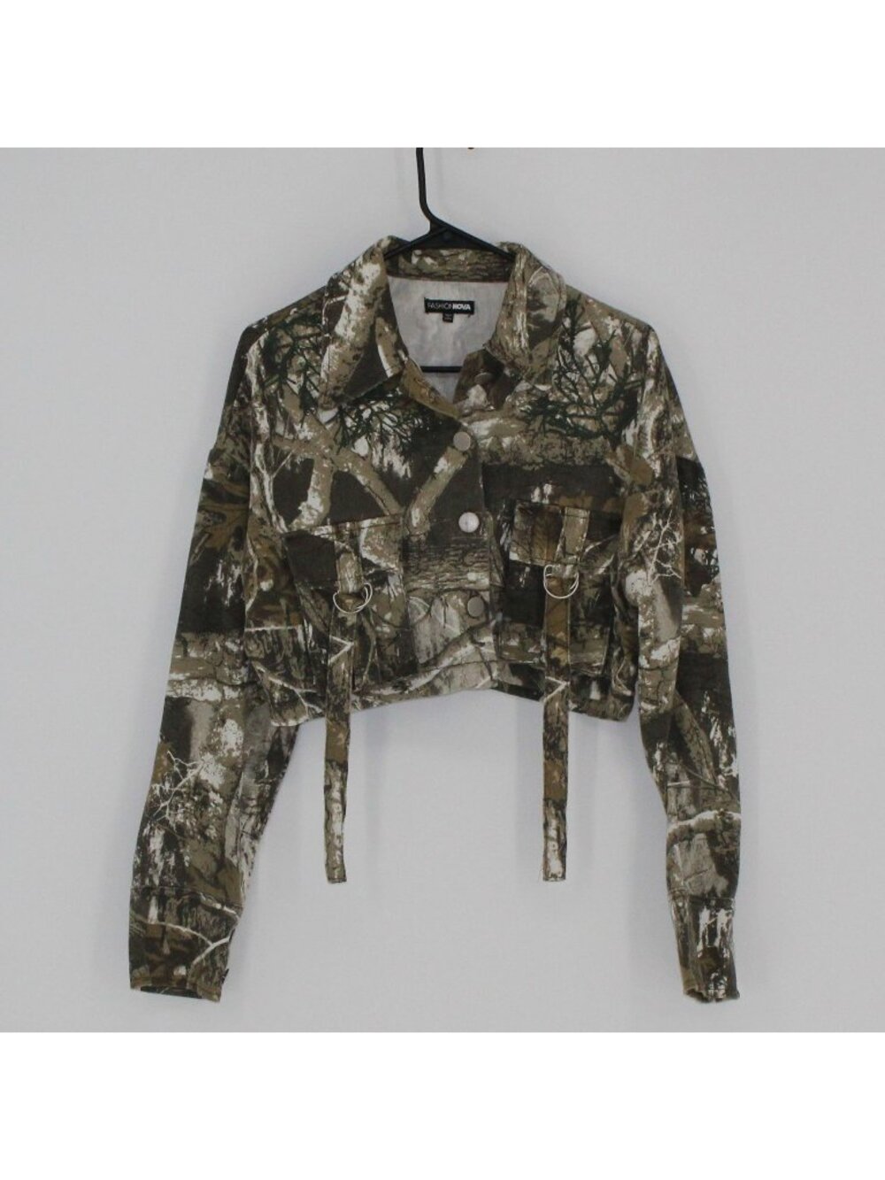 Fashion Nova Cropped Camo Jacket Olive Combo Size Med